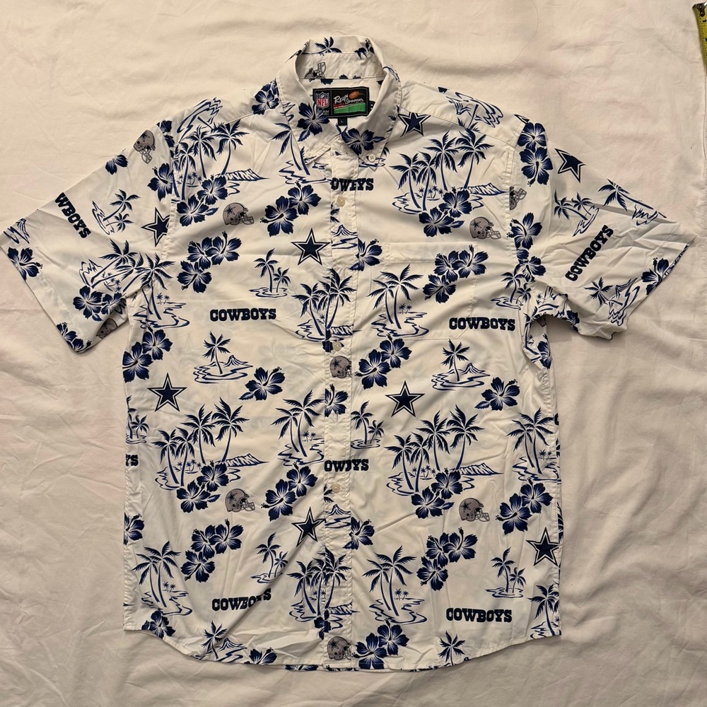 Reyn Spooner Dallas Cowboys Blue and White Hawaiian Tropical Shirt
